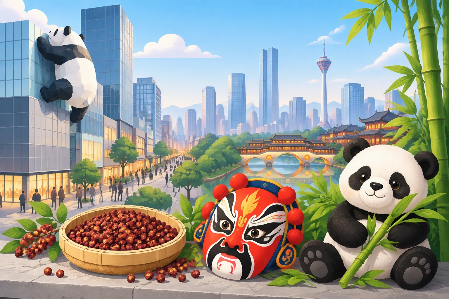 Chengdu city profile illustration