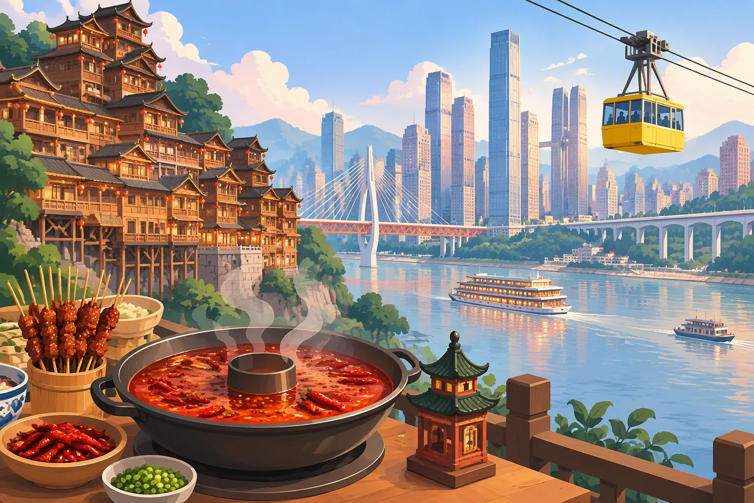 Chongqing city profile illustration
