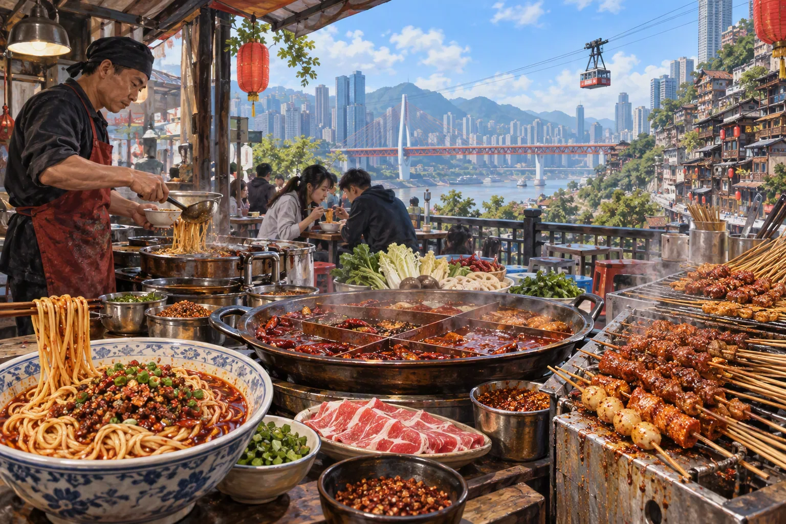Chongqing hotpot, xiaomian noodles and street snacks