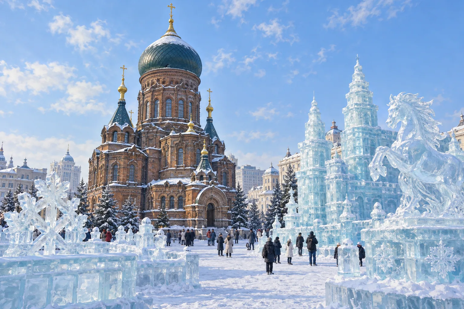 Harbin Central Street, Saint Sophia Cathedral and ice festival
