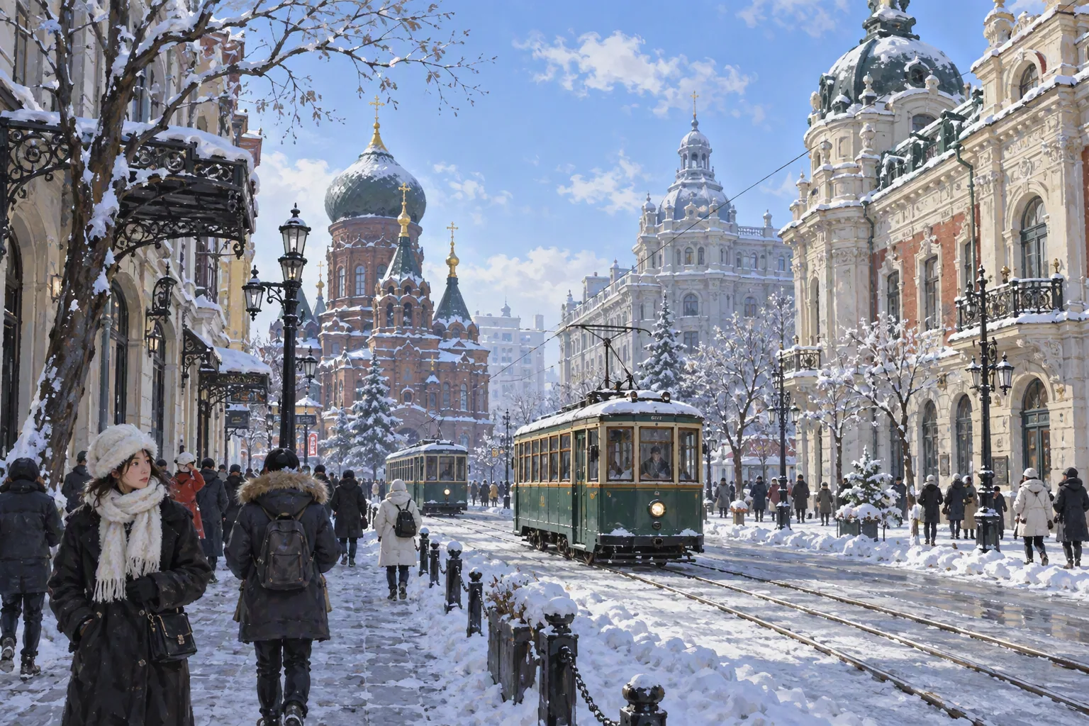 Harbin winter streets, metro and student life