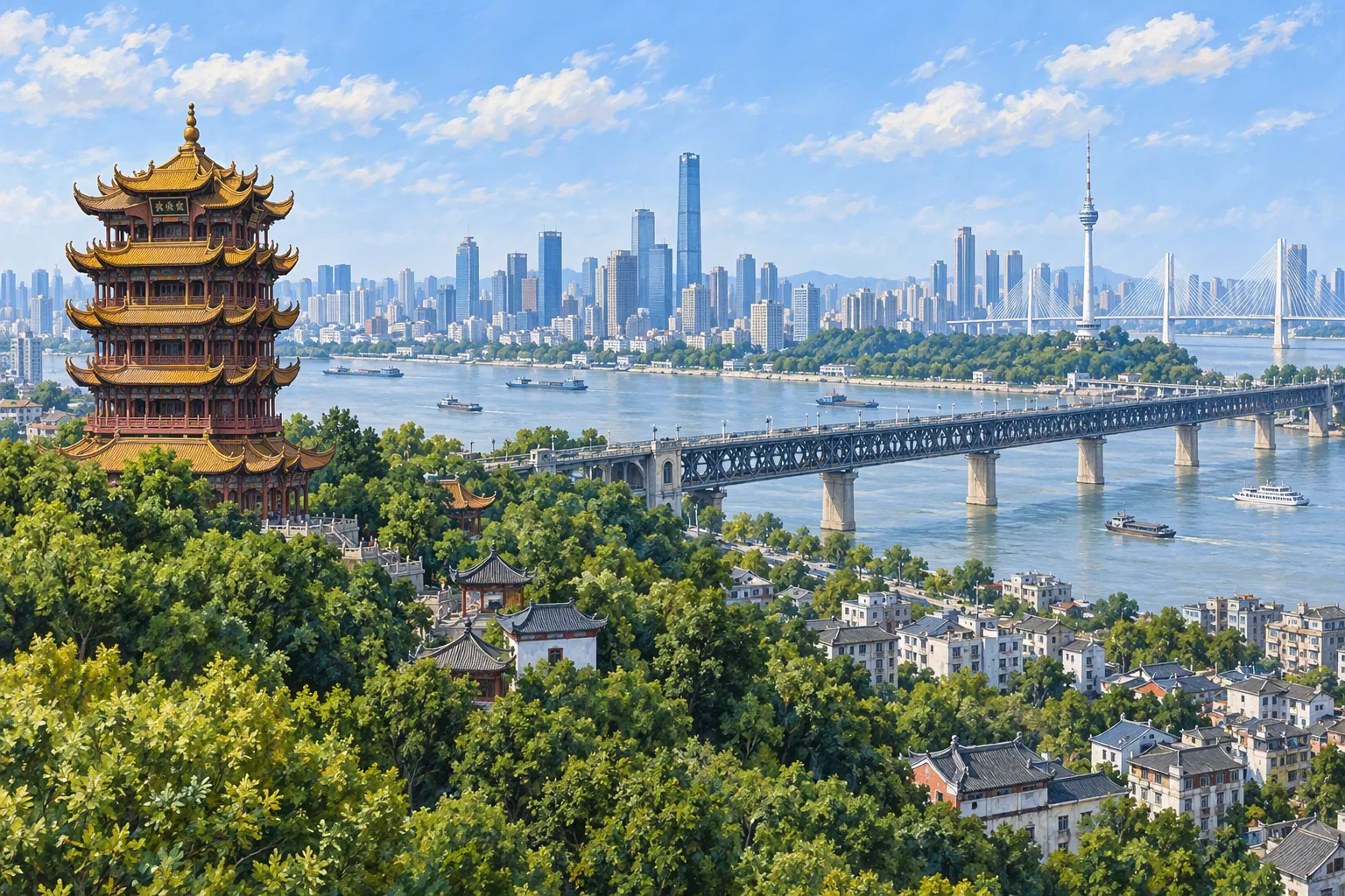 Illustration of studying and living in Wuhan
