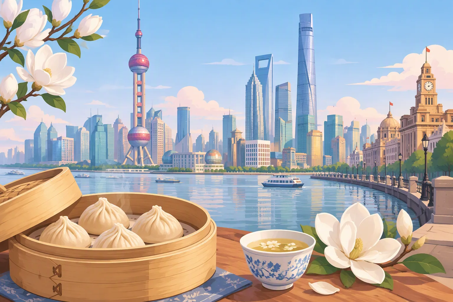 Shanghai city profile illustration